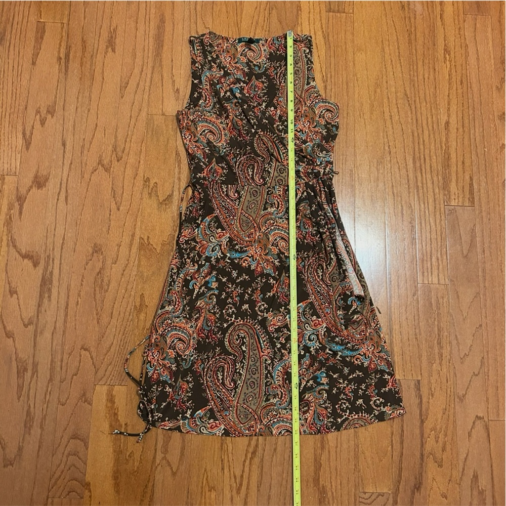 Lauren Ralph Lauren Paisley V-Neck Sleeveless Dress | Tie Waist | Size M - Picture 5 of 8